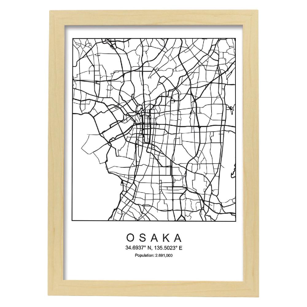 Nacnic Lámina Estilo Nórdico De Mapa De Osaka En Blanco Y Negro