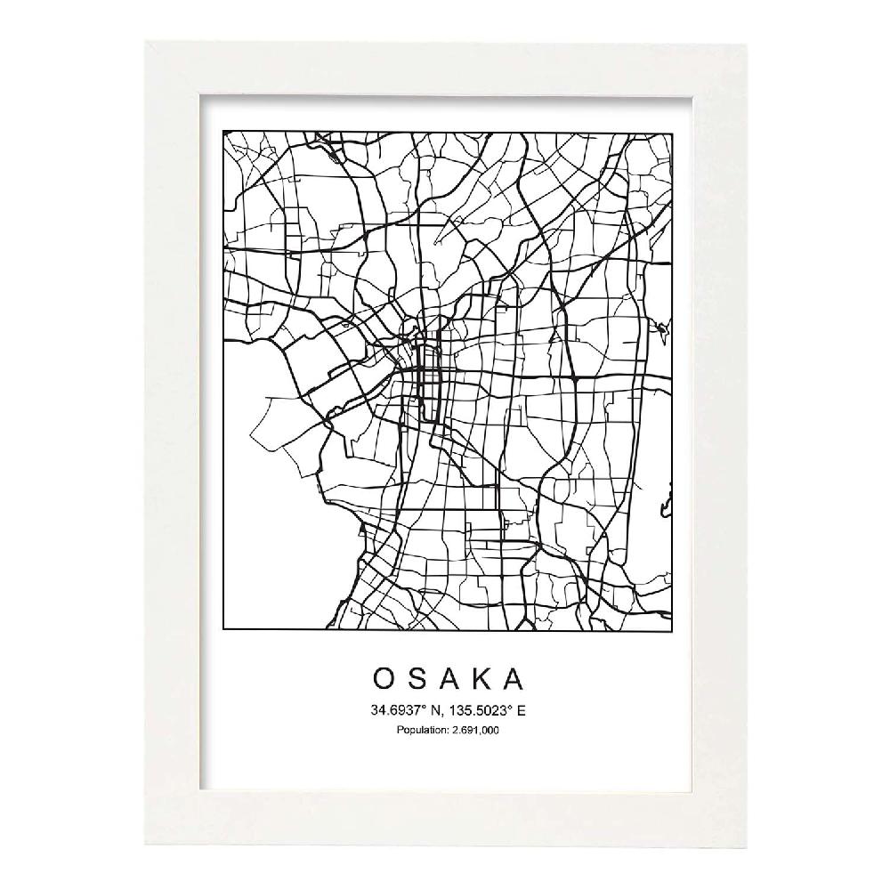 Nacnic Lámina Estilo Nórdico De Mapa De Osaka En Blanco Y Negro