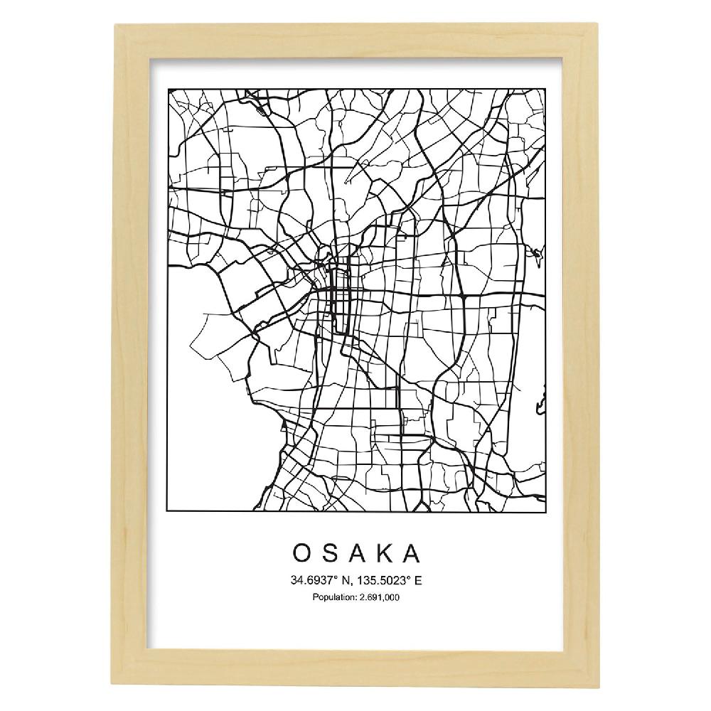 Nacnic Lámina Estilo Nórdico De Mapa De Osaka En Blanco Y Negro