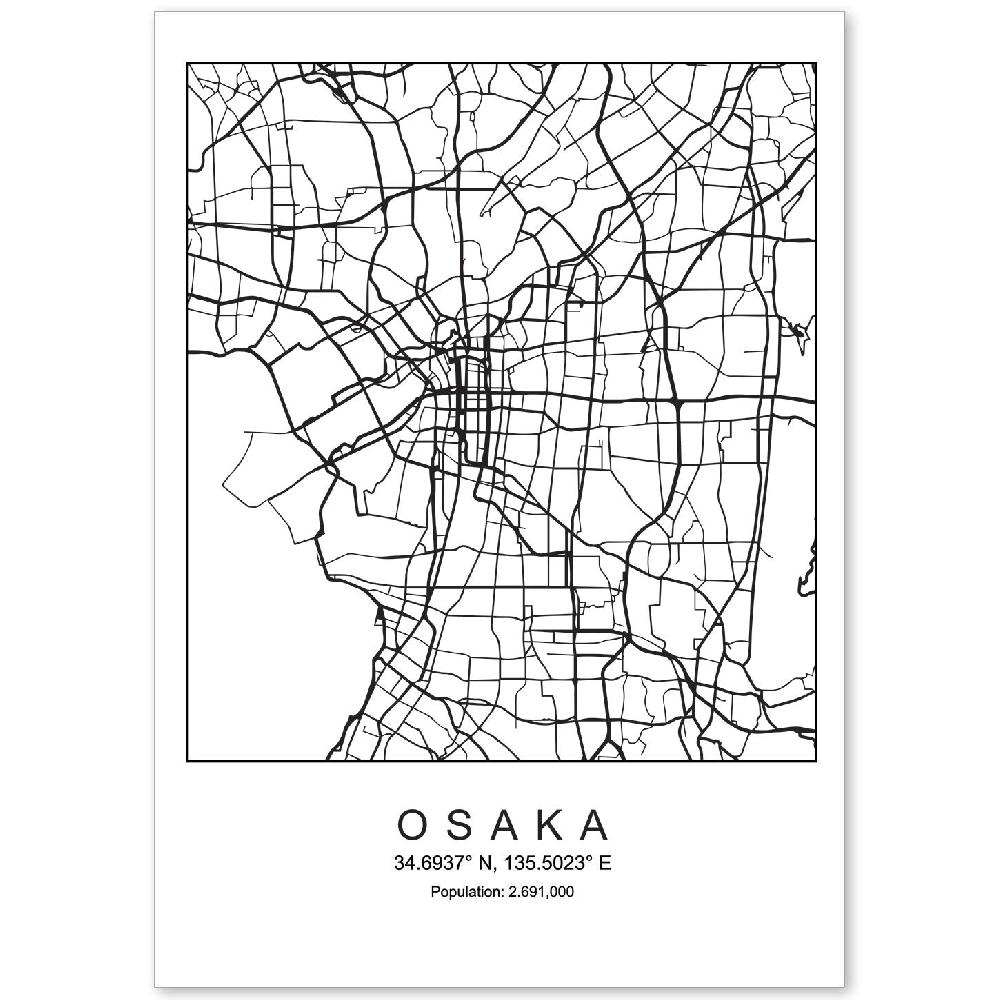 nacnic Lámina estilo nórdico de mapa de Osaka en blanco y negro