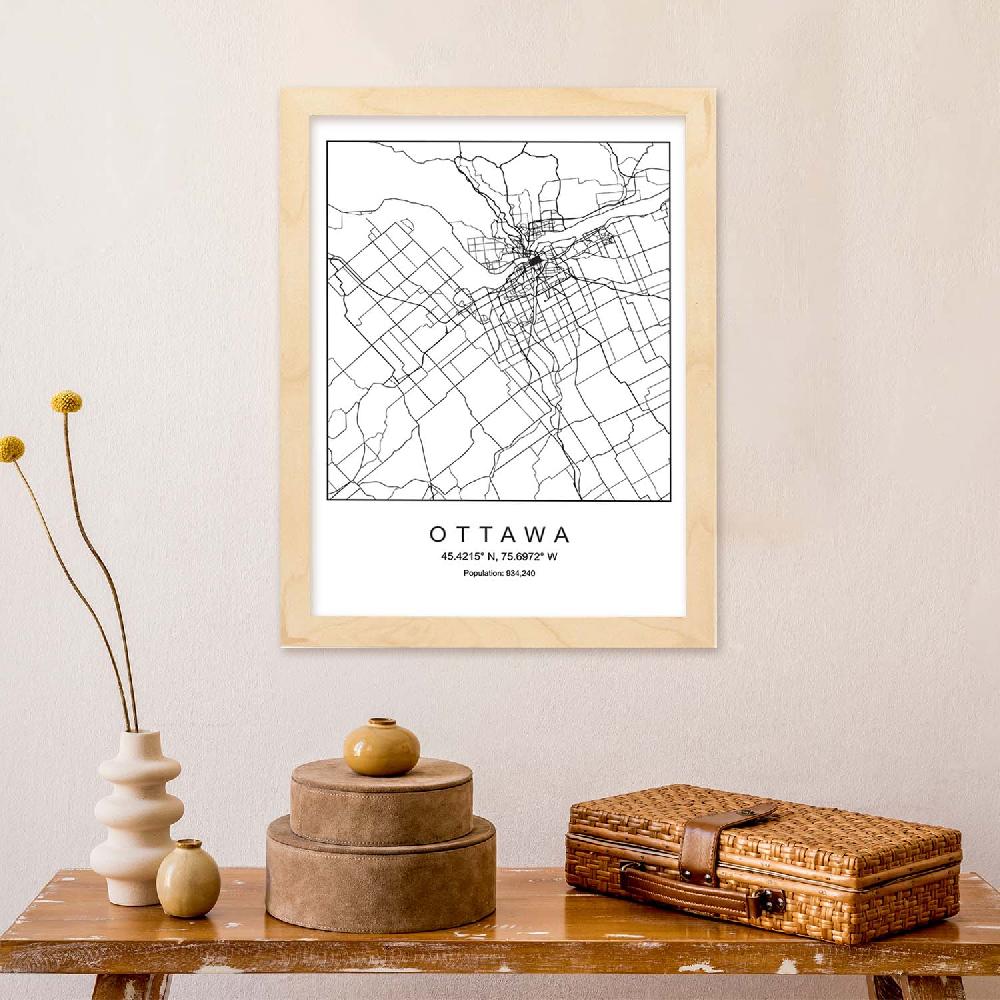 Nacnic Lámina Estilo Nórdico De Mapa De Ottawa En Blanco Y Negro
