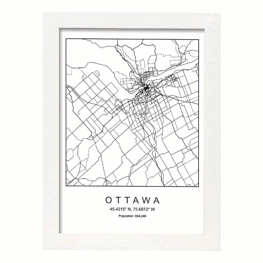 Nacnic Lámina Estilo Nórdico De Mapa De Ottawa En Blanco Y Negro