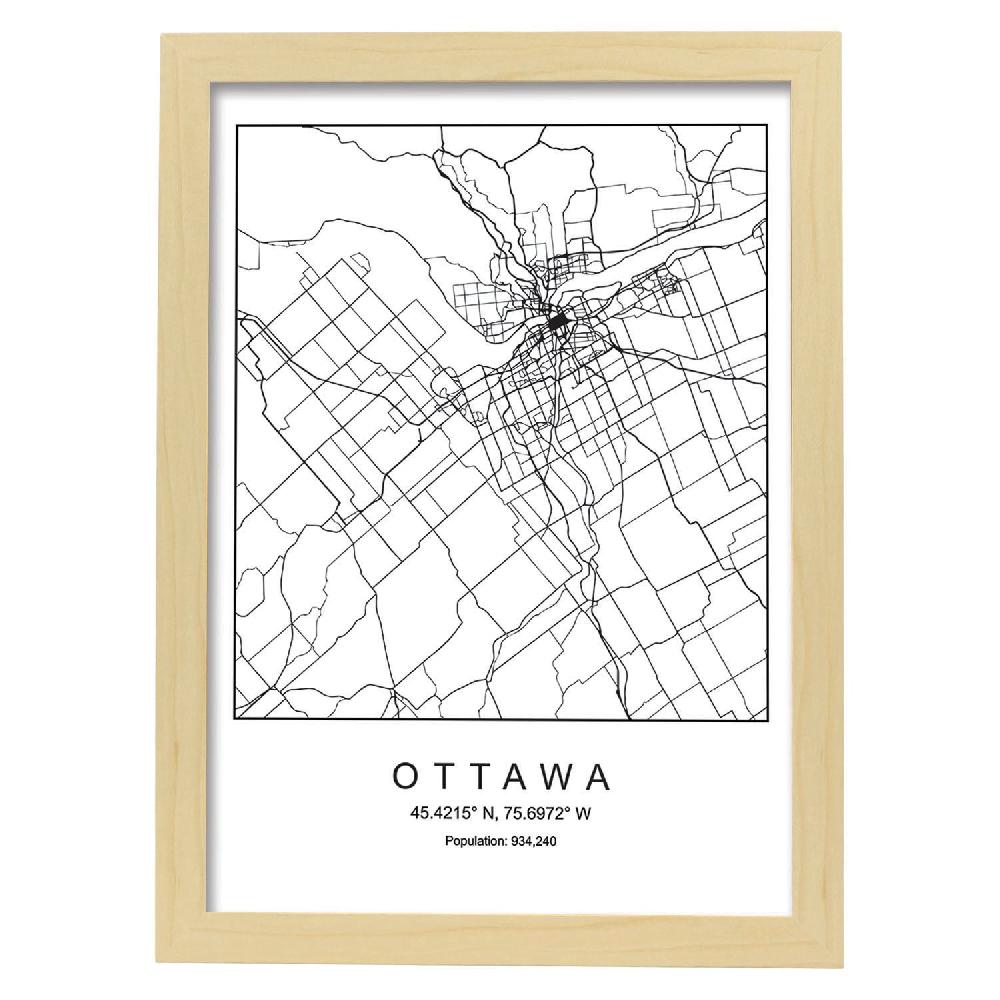 Nacnic Lámina Estilo Nórdico De Mapa De Ottawa En Blanco Y Negro