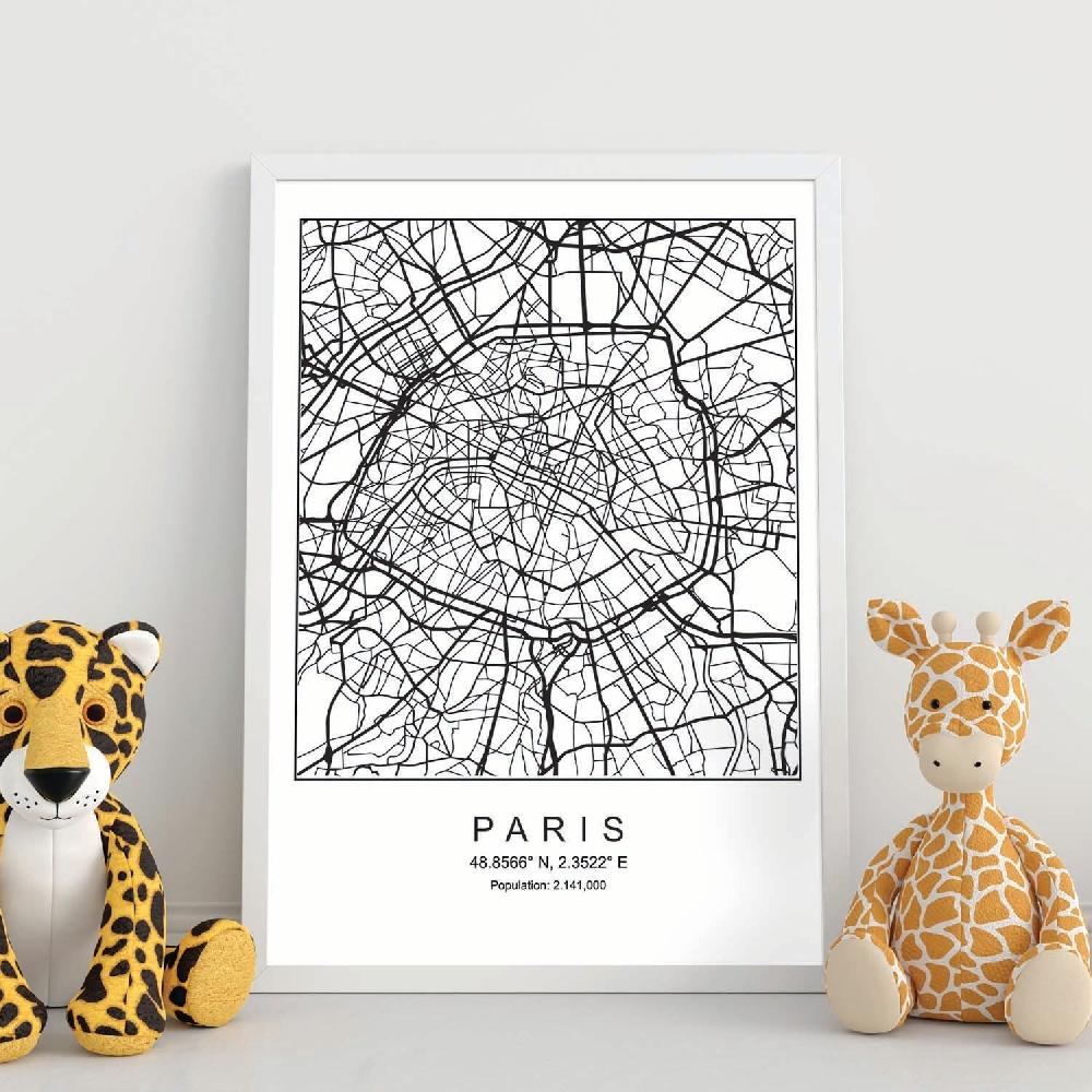 Nacnic Lámina Estilo Nórdico De Mapa De Paris En Blanco Y Negro