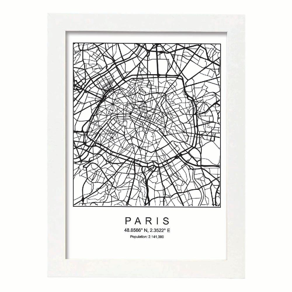 Nacnic Lámina Estilo Nórdico De Mapa De Paris En Blanco Y Negro