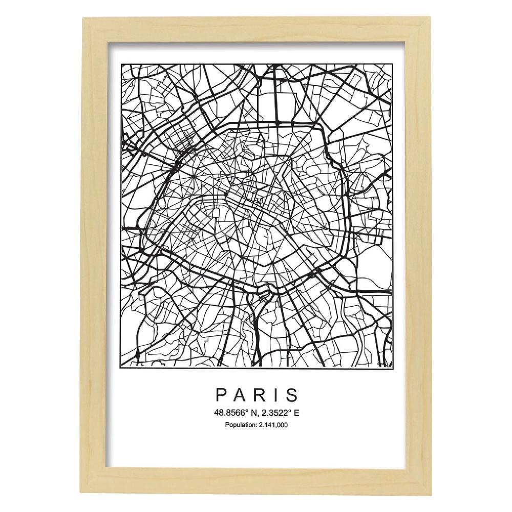 Nacnic Lámina Estilo Nórdico De Mapa De Paris En Blanco Y Negro