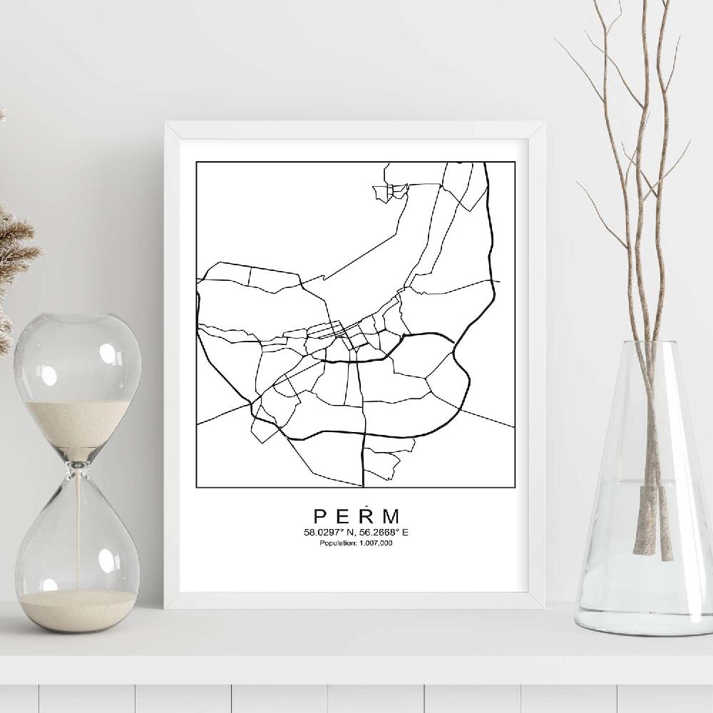 Nacnic Lámina Estilo Nórdico De Mapa De Perm En Blanco Y Negro