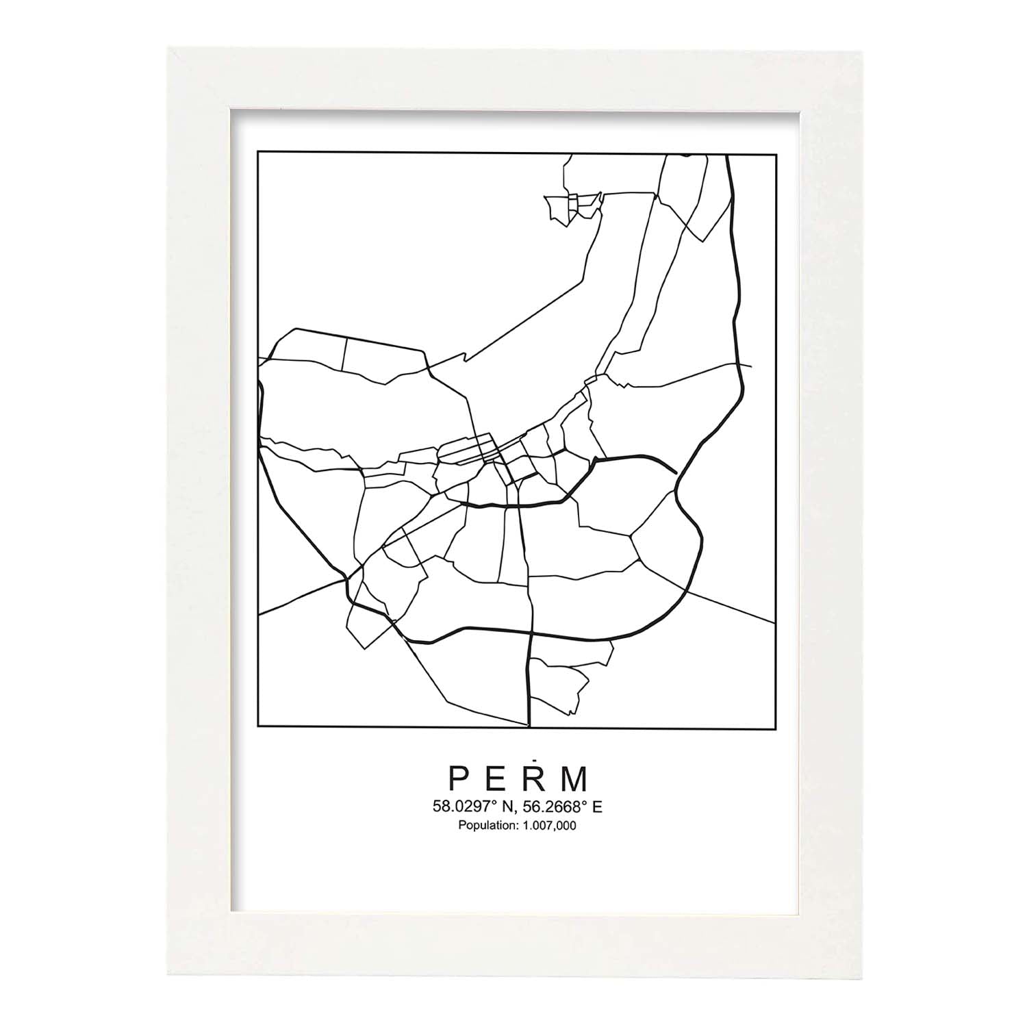 Nacnic Lámina Estilo Nórdico De Mapa De Perm En Blanco Y Negro
