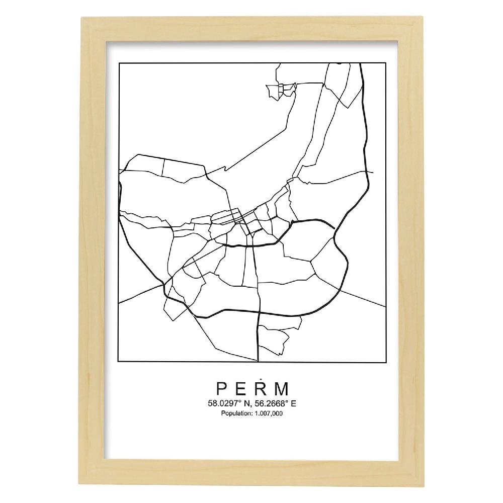 Nacnic Lámina Estilo Nórdico De Mapa De Perm En Blanco Y Negro