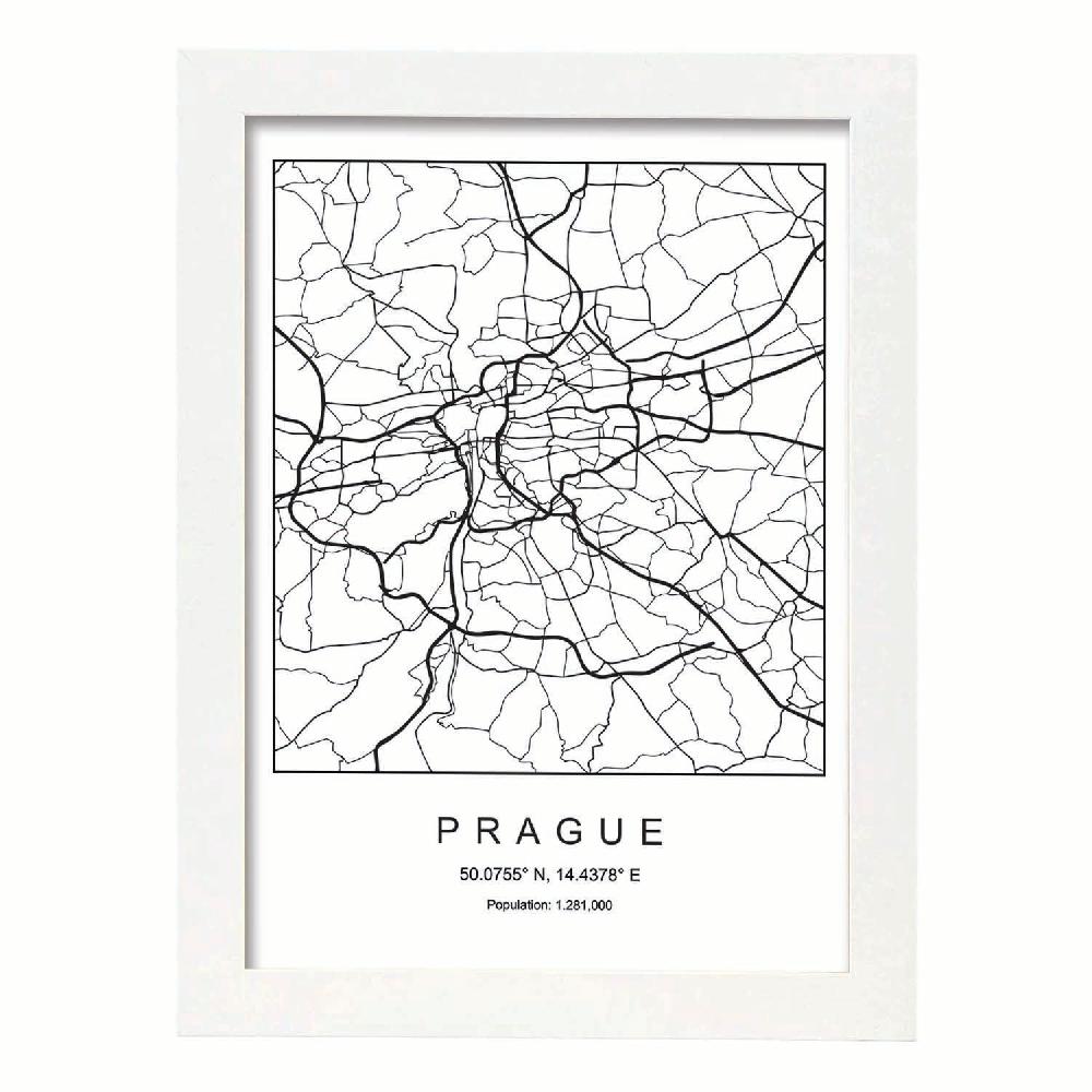 Nacnic Lámina Estilo Nórdico De Mapa De Praga En Blanco Y Negro