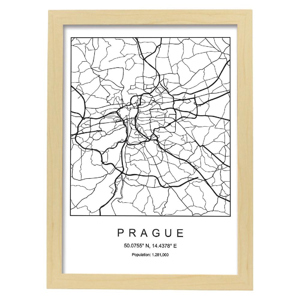 Nacnic Lámina Estilo Nórdico De Mapa De Praga En Blanco Y Negro