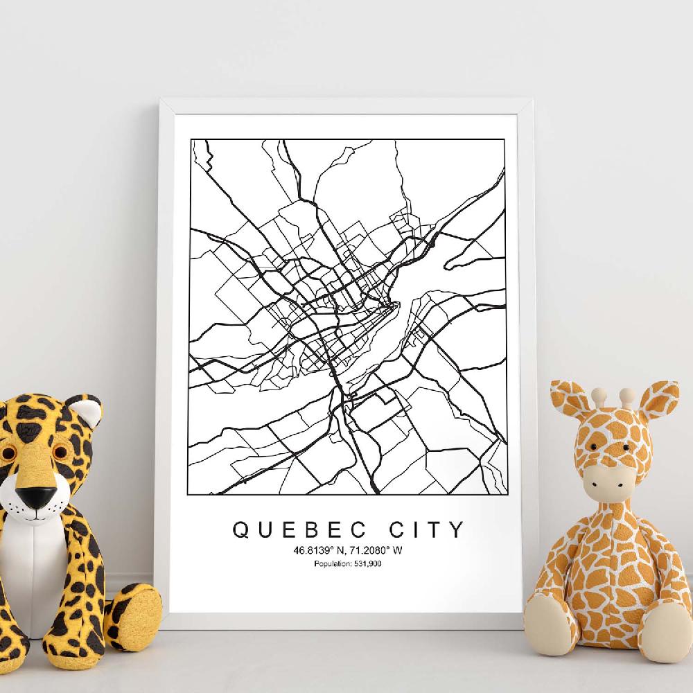 Nacnic Lámina Estilo Nórdico De Mapa De Quebec En Blanco Y Negro