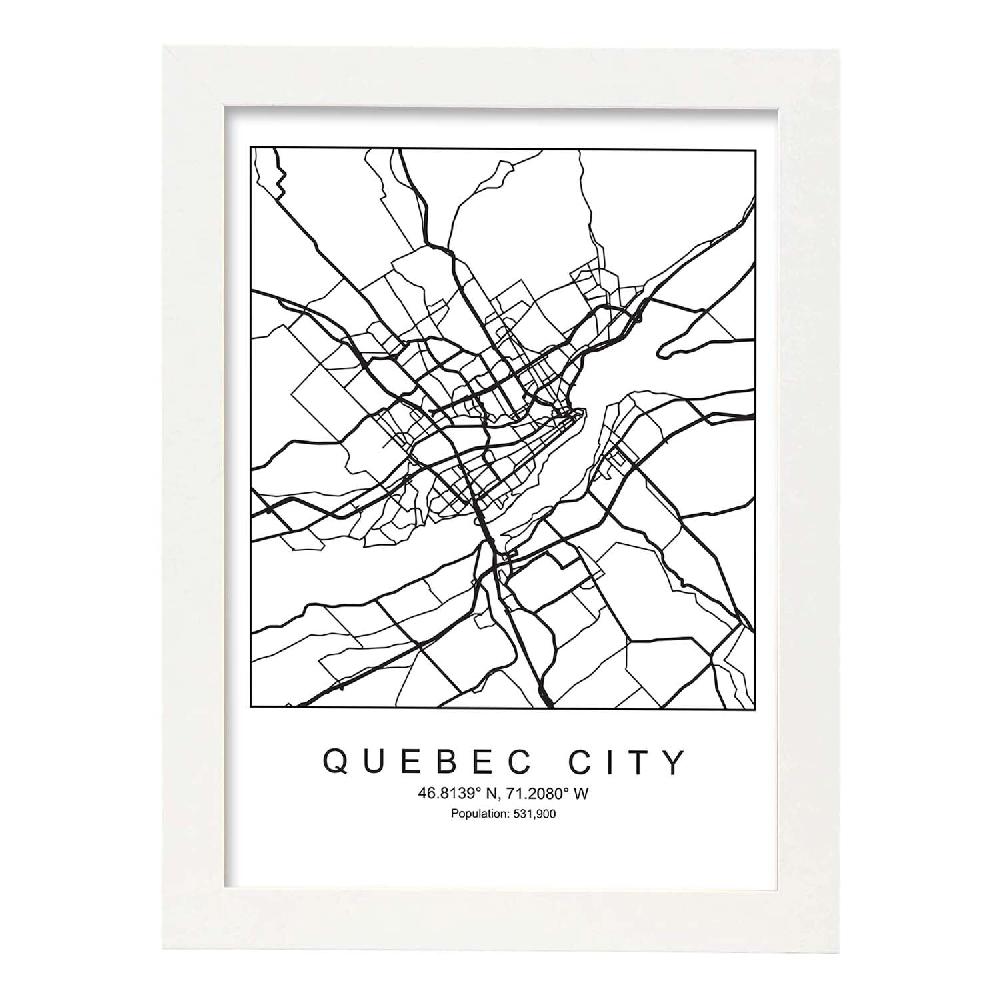 Nacnic Lámina Estilo Nórdico De Mapa De Quebec En Blanco Y Negro