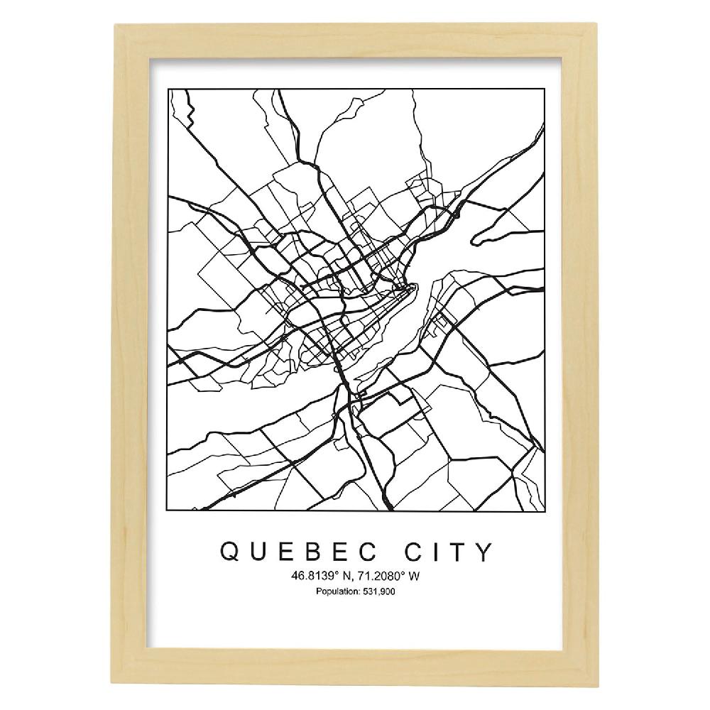 Nacnic Lámina Estilo Nórdico De Mapa De Quebec En Blanco Y Negro