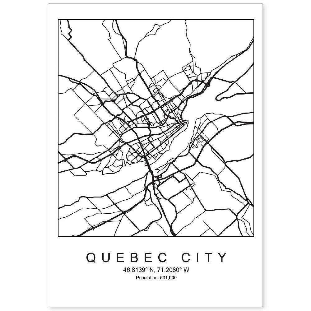 nacnic Lámina estilo nórdico de mapa de Quebec en blanco y negro