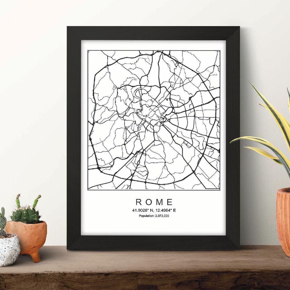 Nacnic Lámina Estilo Nórdico De Mapa De Roma En Blanco Y Negro
