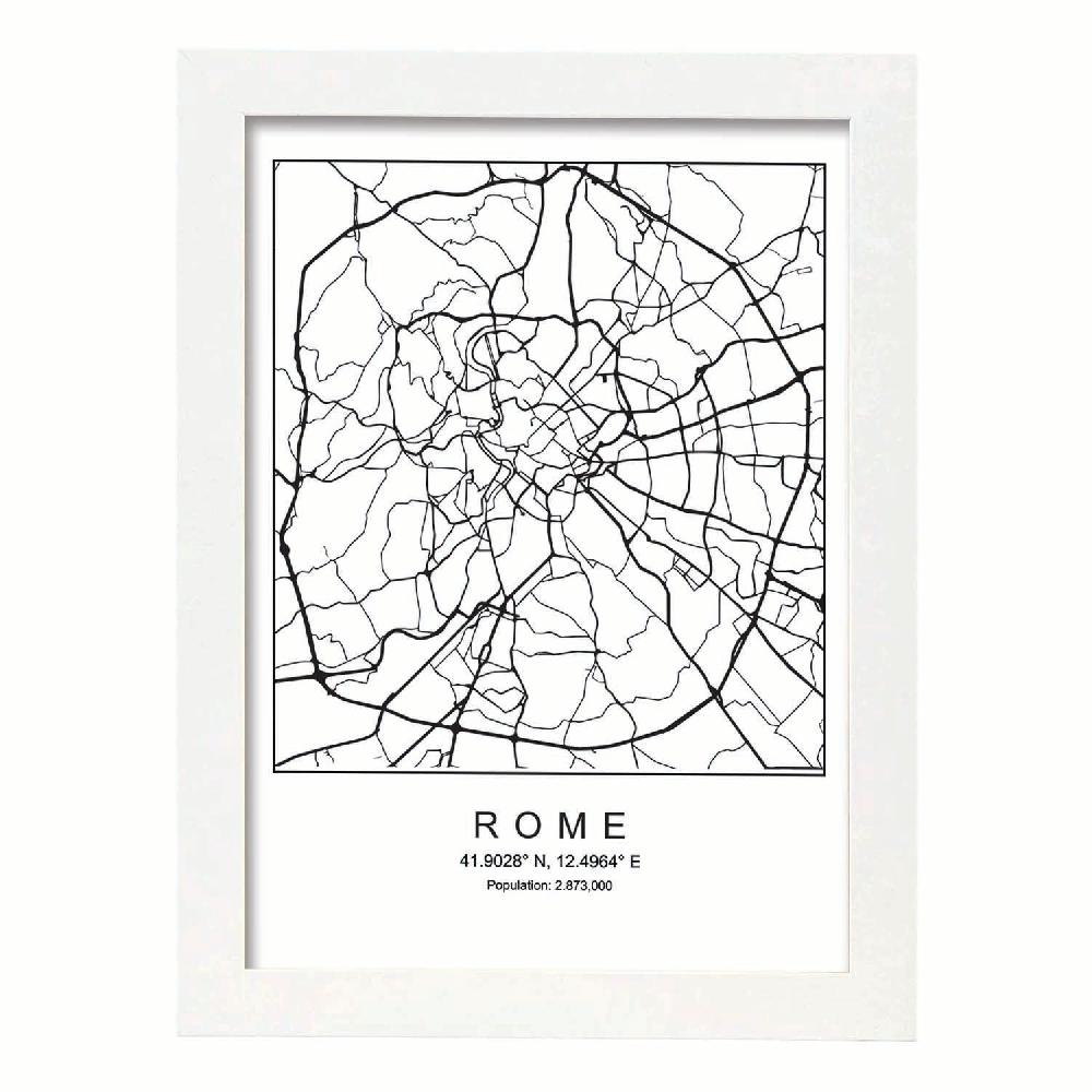 Nacnic Lámina Estilo Nórdico De Mapa De Roma En Blanco Y Negro