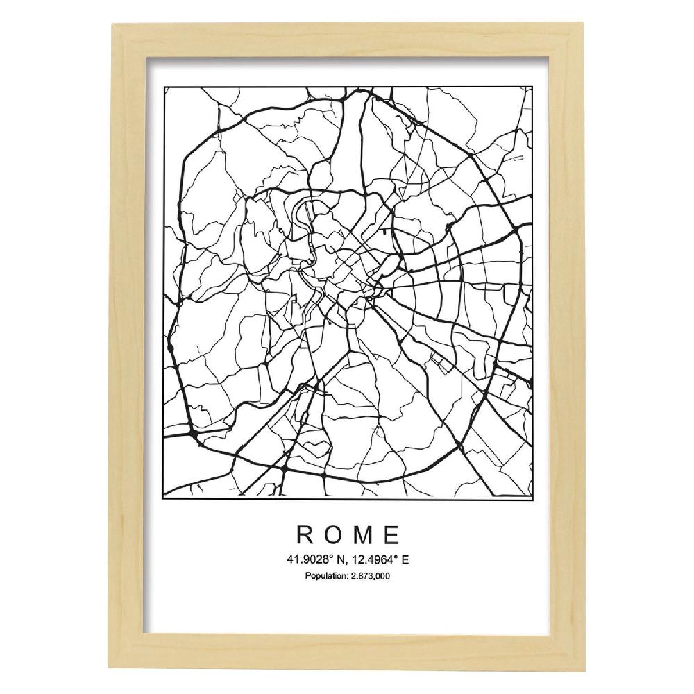 Nacnic Lámina Estilo Nórdico De Mapa De Roma En Blanco Y Negro