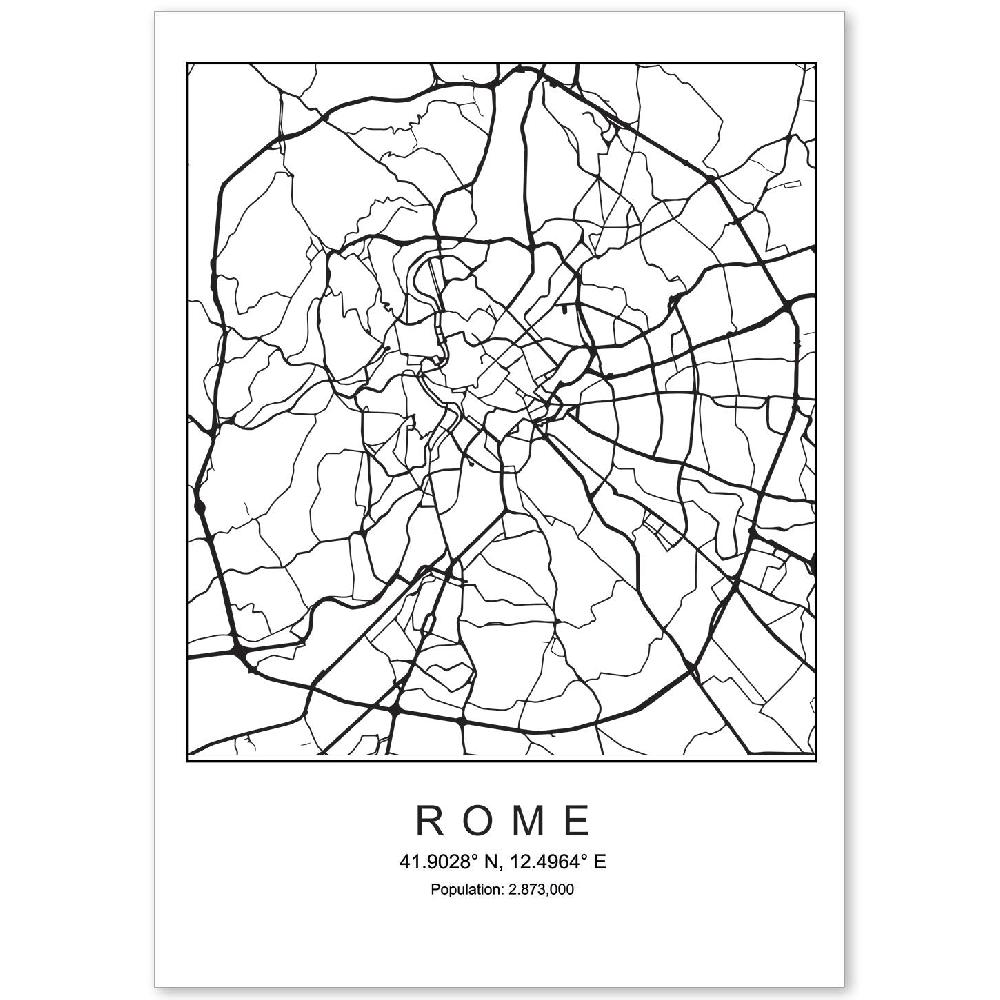 nacnic Lámina estilo nórdico de mapa de Roma en blanco y negro