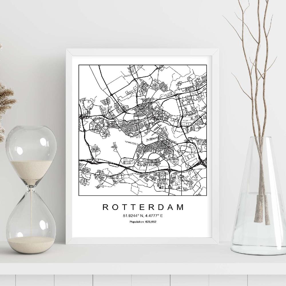 Nacnic Lámina Estilo Nórdico De Mapa De Rotterdam En Blanco Y Negro