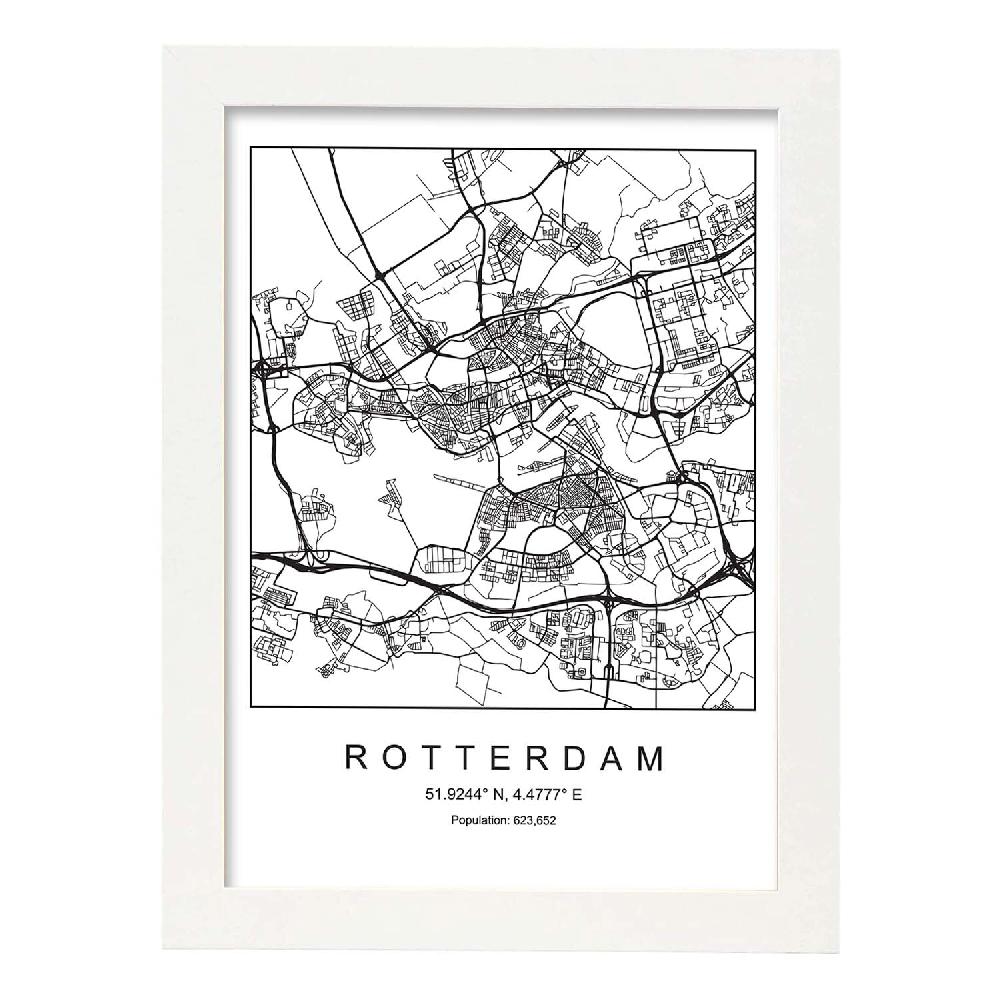 Nacnic Lámina Estilo Nórdico De Mapa De Rotterdam En Blanco Y Negro
