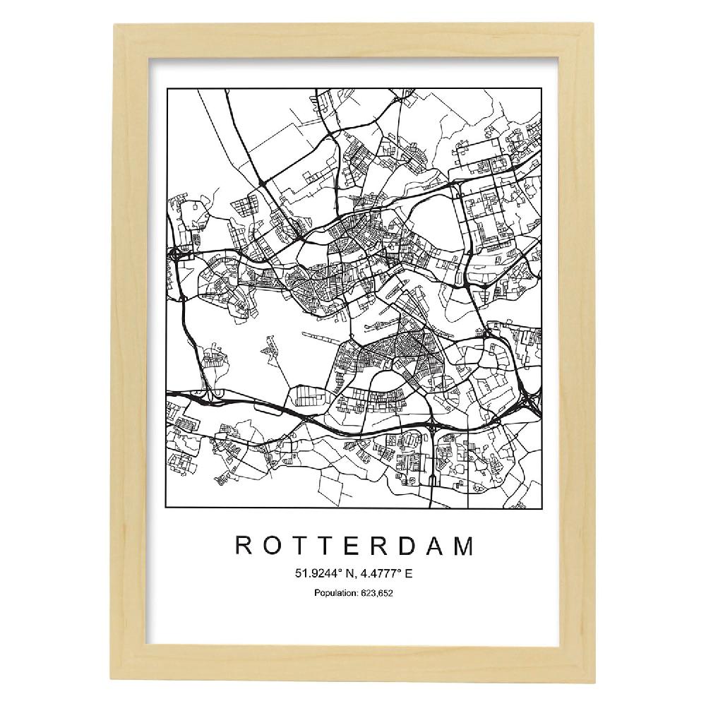 Nacnic Lámina Estilo Nórdico De Mapa De Rotterdam En Blanco Y Negro