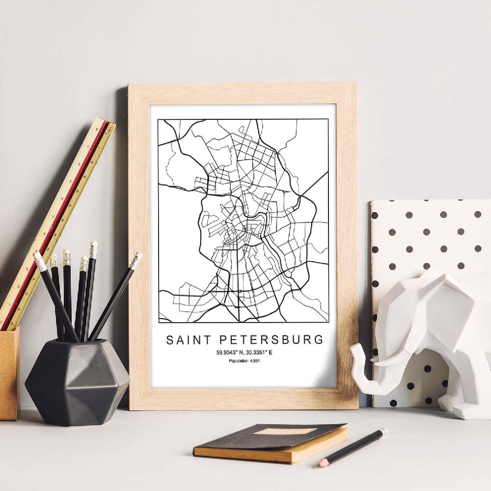 Nacnic Lámina Estilo Nórdico De Mapa De Saint Petersburg En Blanco Y Negro