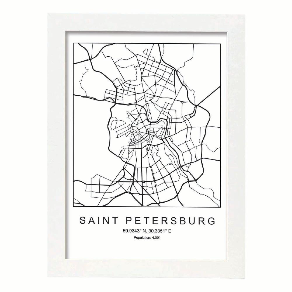 Nacnic Lámina Estilo Nórdico De Mapa De Saint Petersburg En Blanco Y Negro