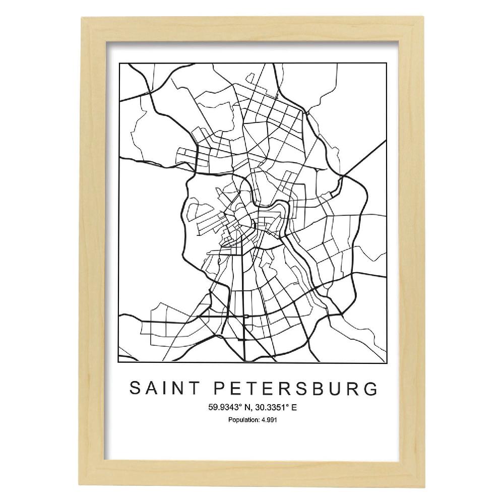 Nacnic Lámina Estilo Nórdico De Mapa De Saint Petersburg En Blanco Y Negro