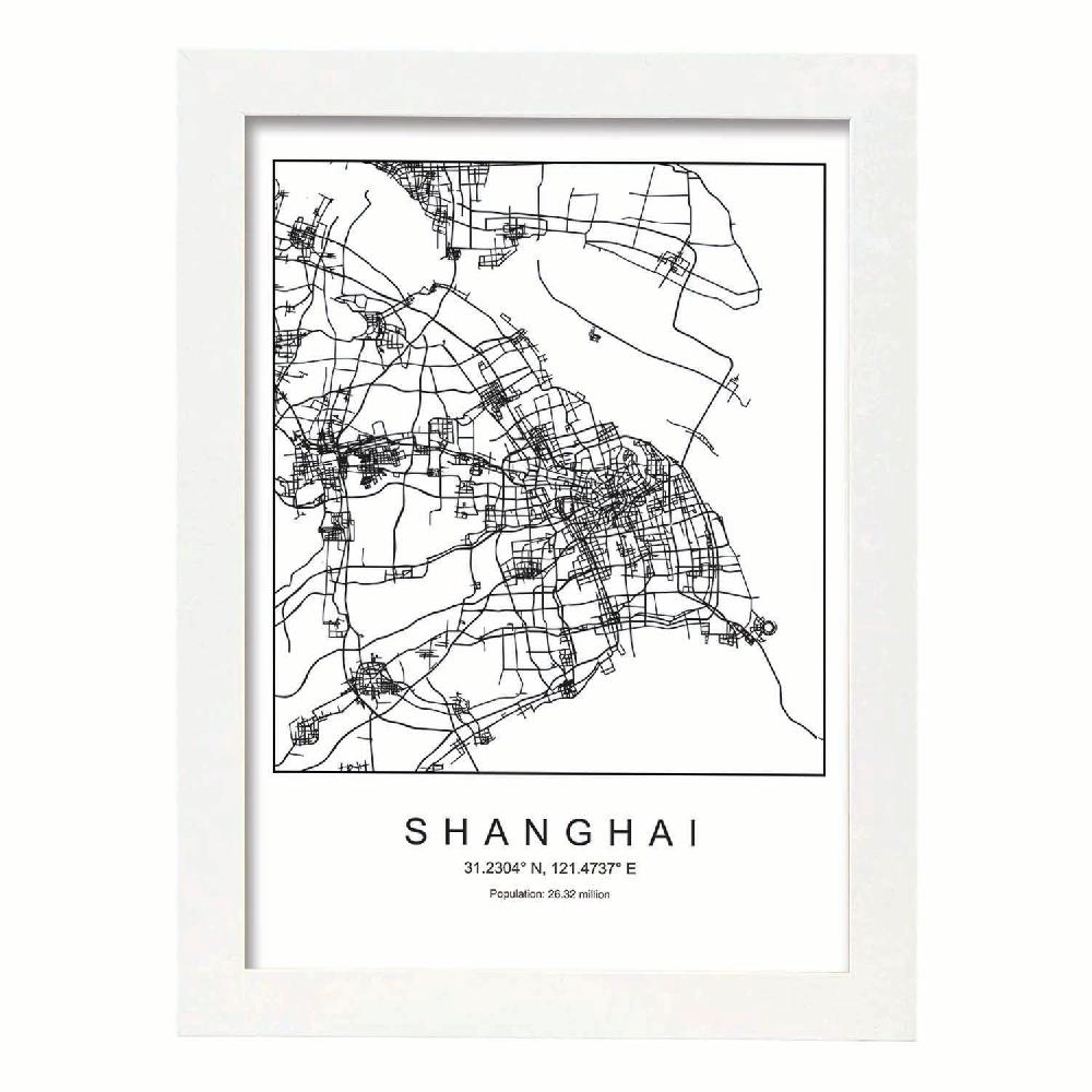 Nacnic Lámina Estilo Nórdico De Mapa De Shanghai En Blanco Y Negro