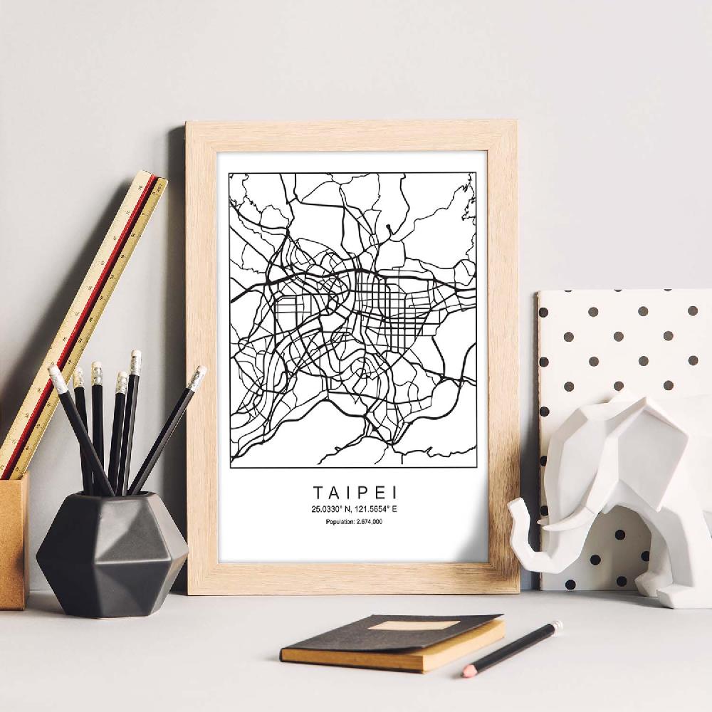 Nacnic Lámina Estilo Nórdico De Mapa De Taipei En Blanco Y Negro