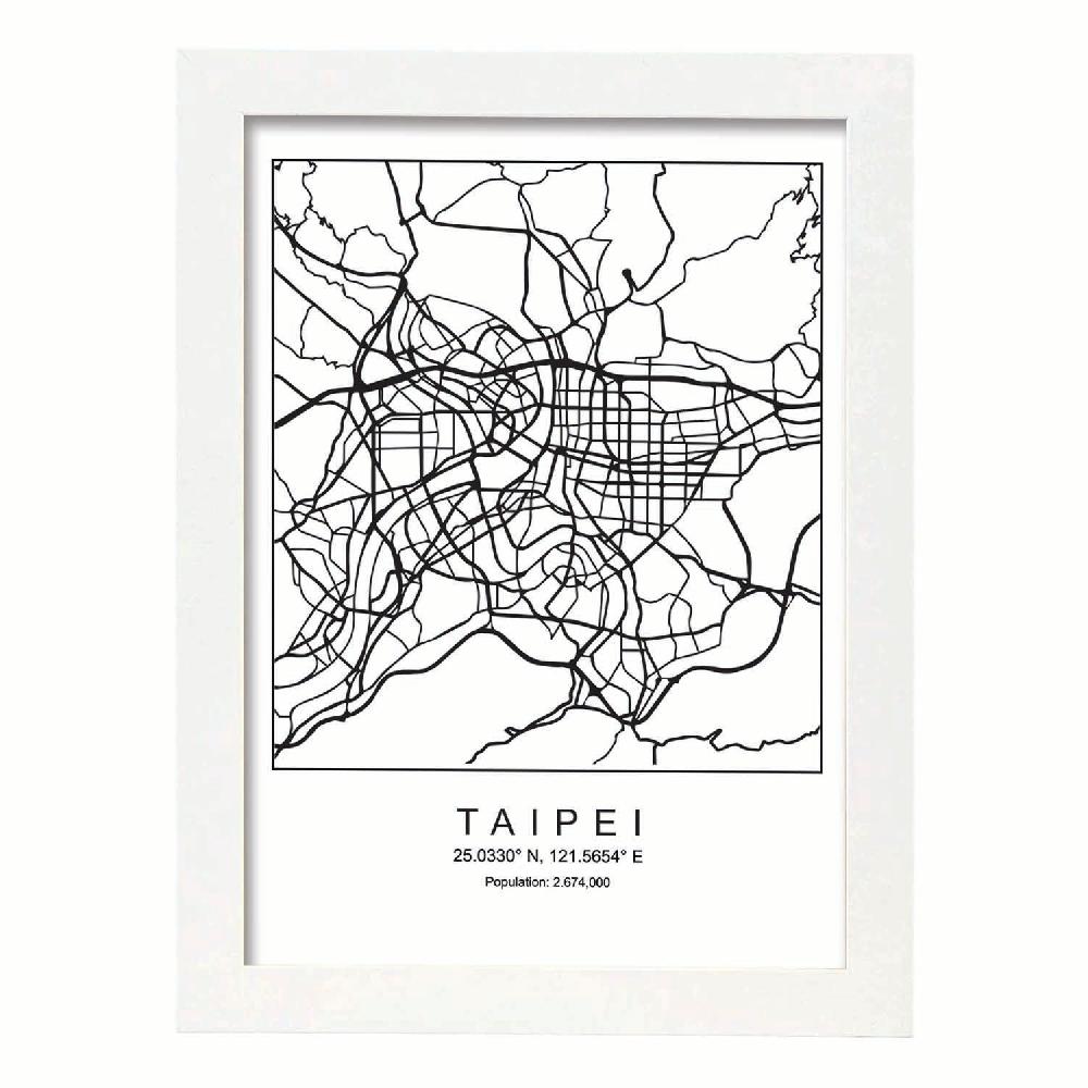 Nacnic Lámina Estilo Nórdico De Mapa De Taipei En Blanco Y Negro