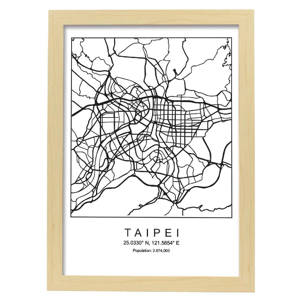 Nacnic Lámina Estilo Nórdico De Mapa De Taipei En Blanco Y Negro