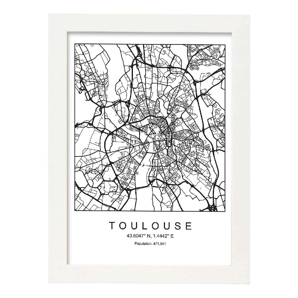 Nacnic Lámina Estilo Nórdico De Mapa De Toulouse En Blanco Y Negro