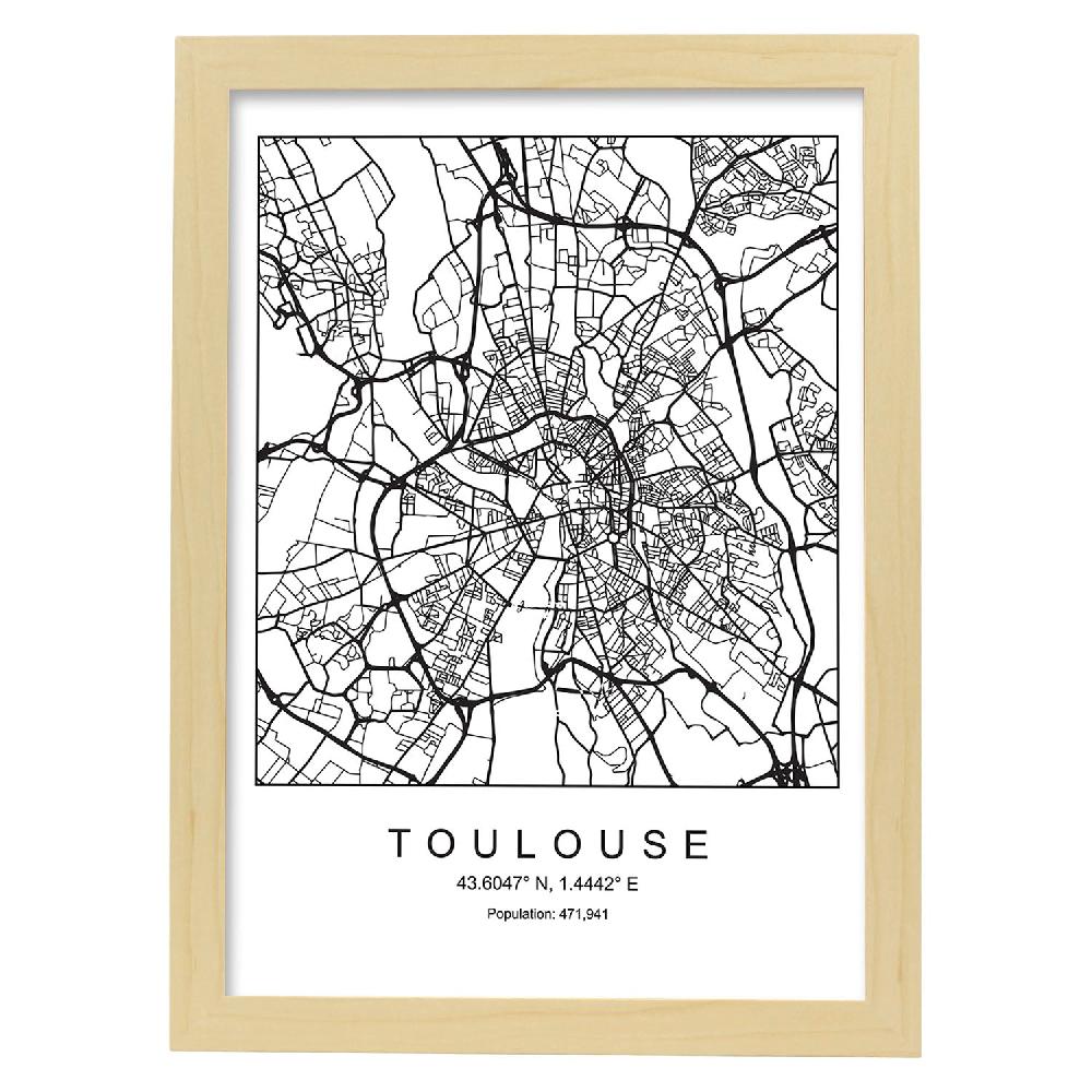 Nacnic Lámina Estilo Nórdico De Mapa De Toulouse En Blanco Y Negro