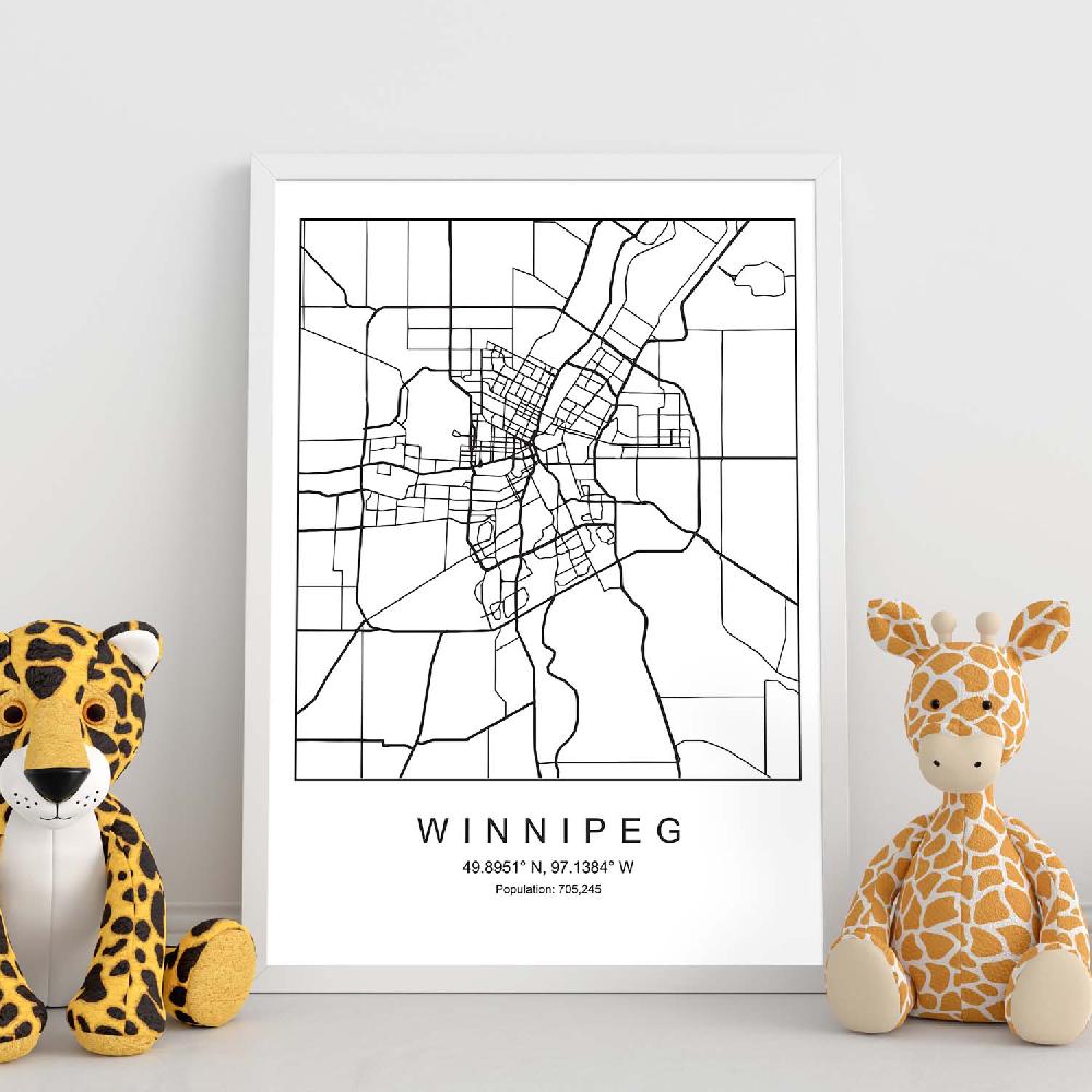 Nacnic Lámina Estilo Nórdico De Mapa De Winnipeg En Blanco Y Negro