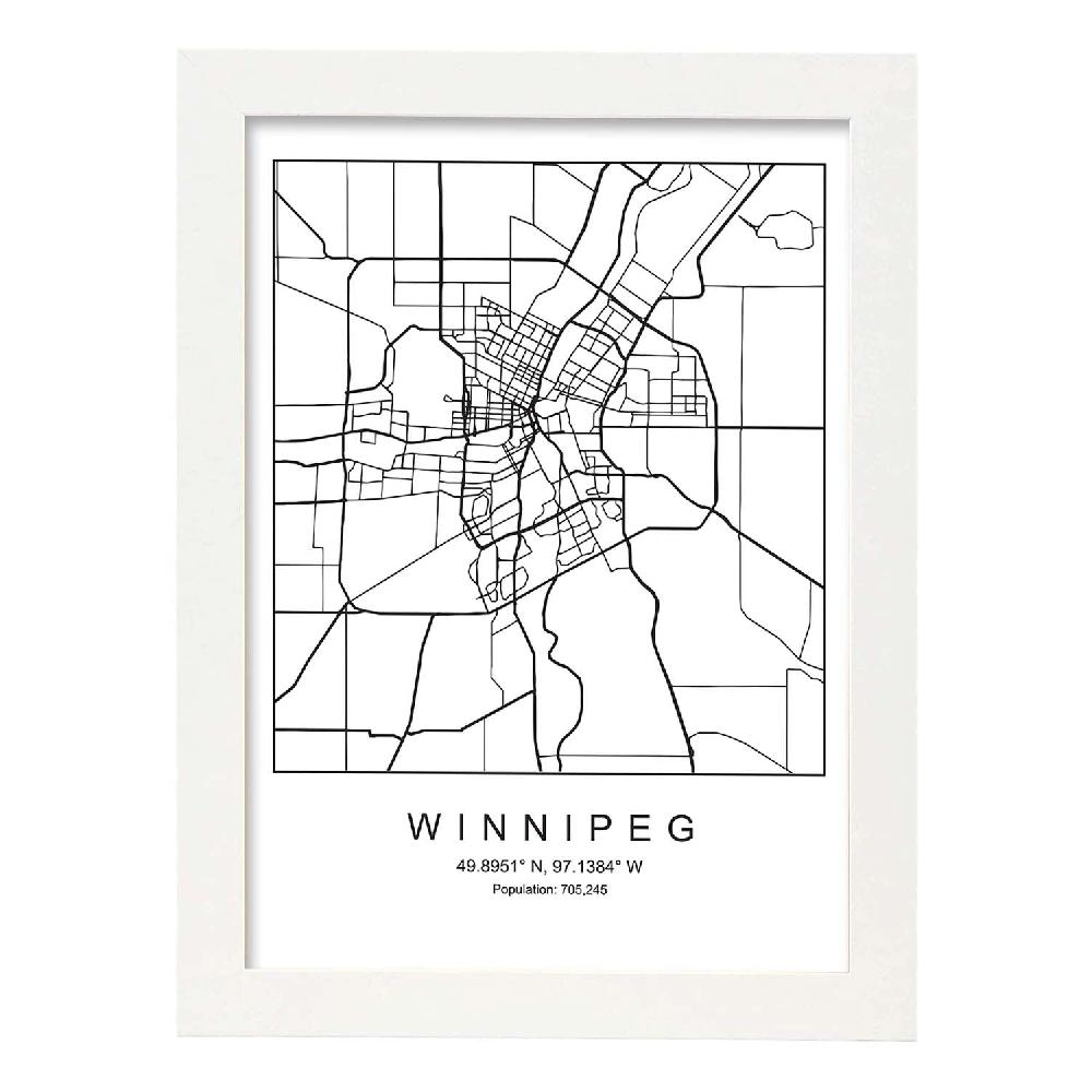 Nacnic Lámina Estilo Nórdico De Mapa De Winnipeg En Blanco Y Negro