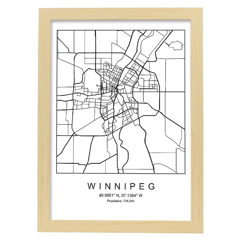 Nacnic Lámina Estilo Nórdico De Mapa De Winnipeg En Blanco Y Negro