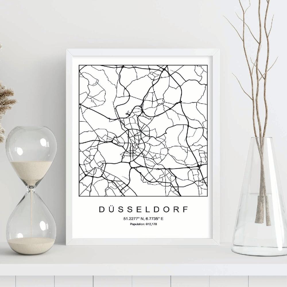 Nacnic Lámina Estilo Nórdico De Mapa Dusseldorf En Blanco Y Negro