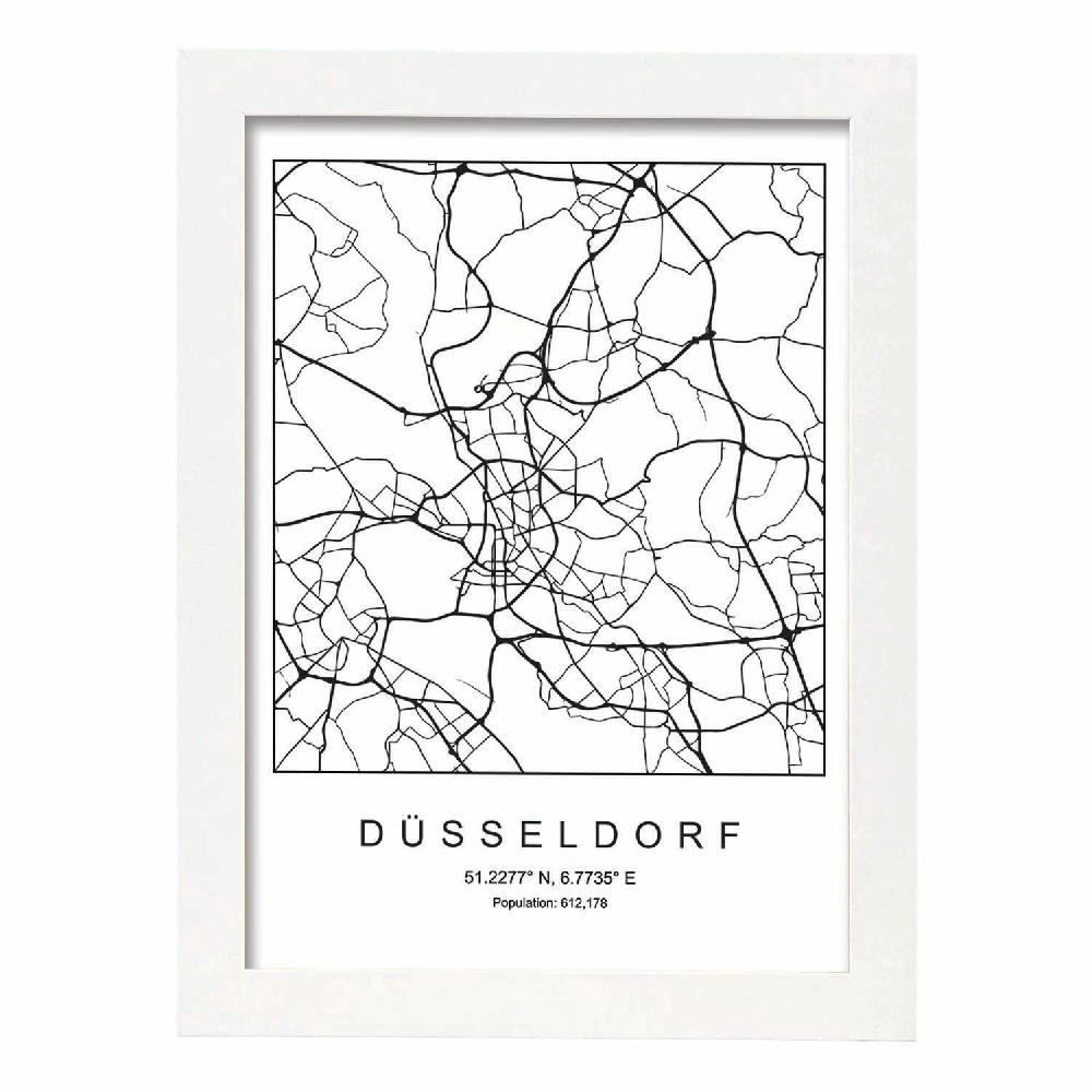 Nacnic Lámina Estilo Nórdico De Mapa Dusseldorf En Blanco Y Negro