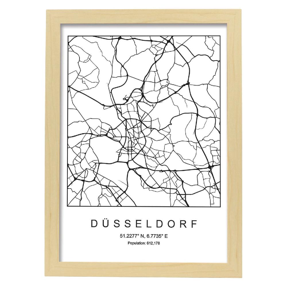 Nacnic Lámina Estilo Nórdico De Mapa Dusseldorf En Blanco Y Negro
