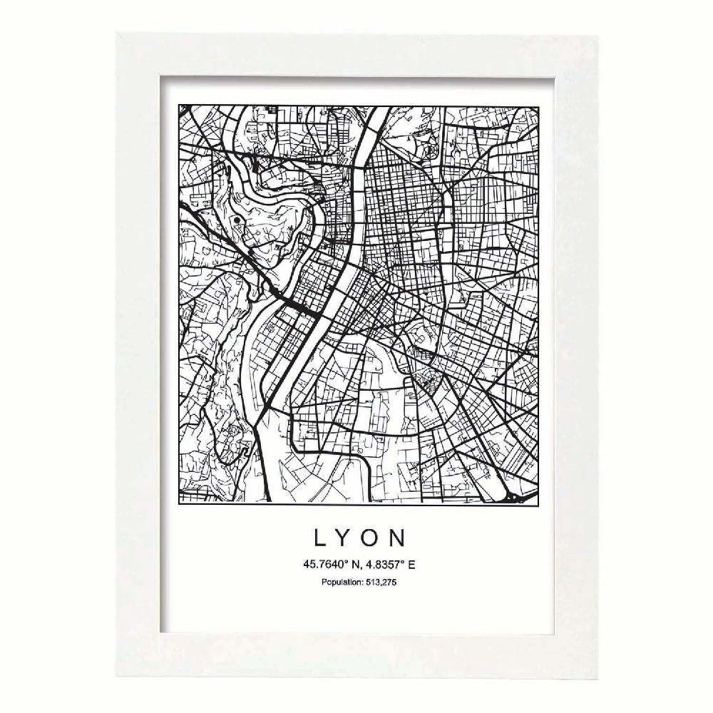Nacnic Lámina Estilo Nórdico De Mapa Lyon En Blanco Y Negro