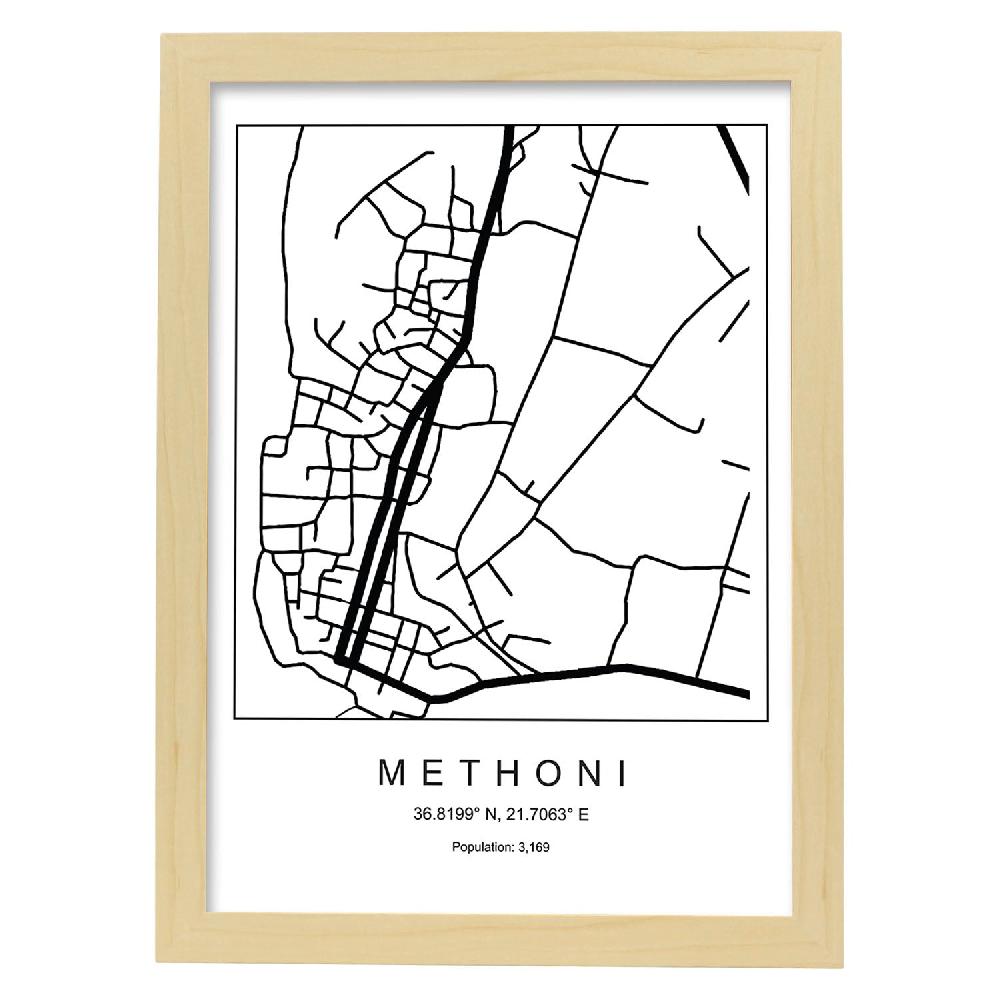 Nacnic Lámina Estilo Nórdico De Mapa Methoni En Blanco Y Negro