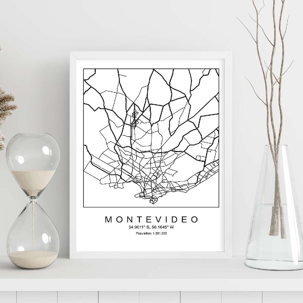 Nacnic Lámina Estilo Nórdico De Mapa Montevideo En Blanco Y Negro