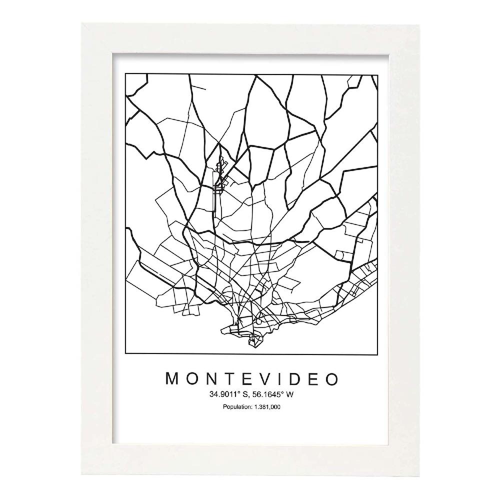 Nacnic Lámina Estilo Nórdico De Mapa Montevideo En Blanco Y Negro
