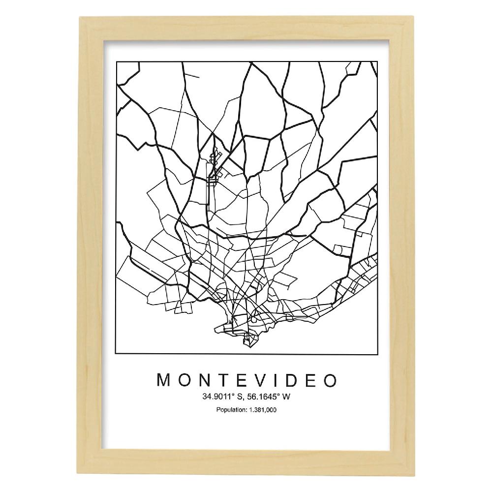 Nacnic Lámina Estilo Nórdico De Mapa Montevideo En Blanco Y Negro