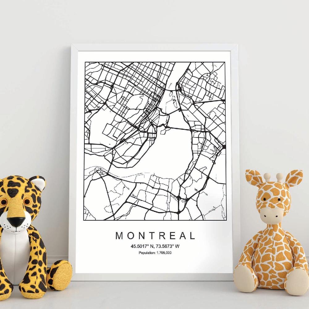 Nacnic Lámina Estilo Nórdico De Mapa Montreal En Blanco Y Negro