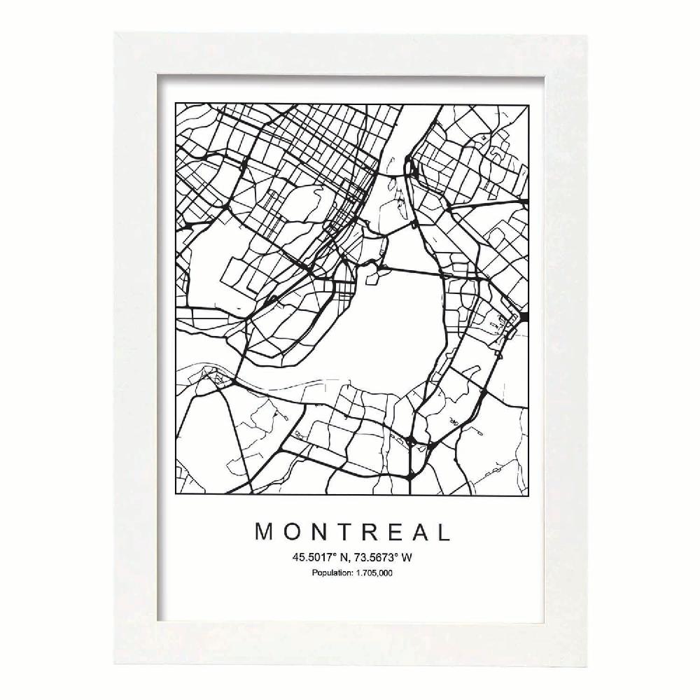 Nacnic Lámina Estilo Nórdico De Mapa Montreal En Blanco Y Negro