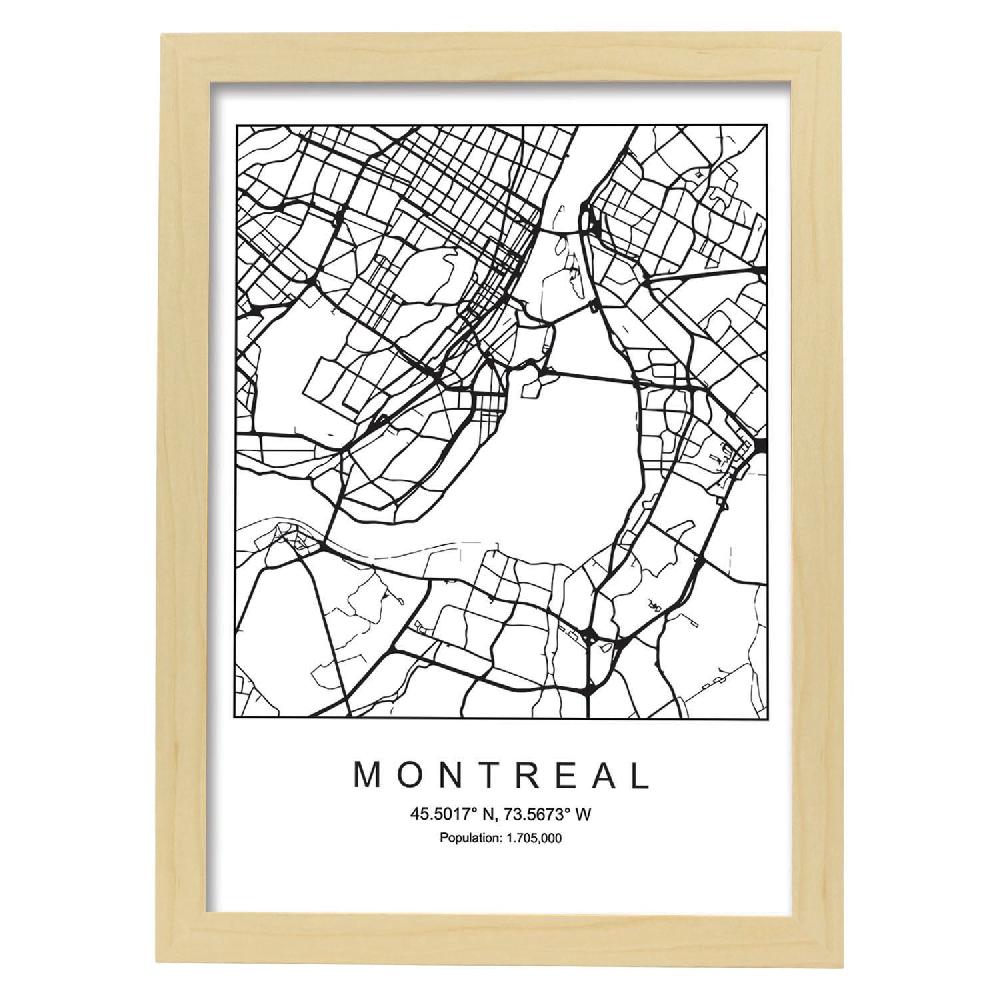 Nacnic Lámina Estilo Nórdico De Mapa Montreal En Blanco Y Negro