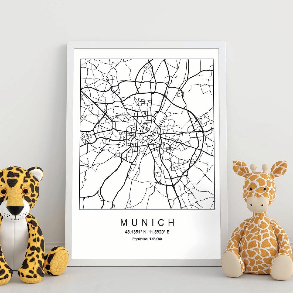 Nacnic Lámina Estilo Nórdico De Mapa Munich En Blanco Y Negro